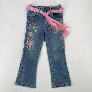 Vintage Y2K Arizona Girl's Size 6 Bootcut Denim Jeans Flower Embroidered Flared